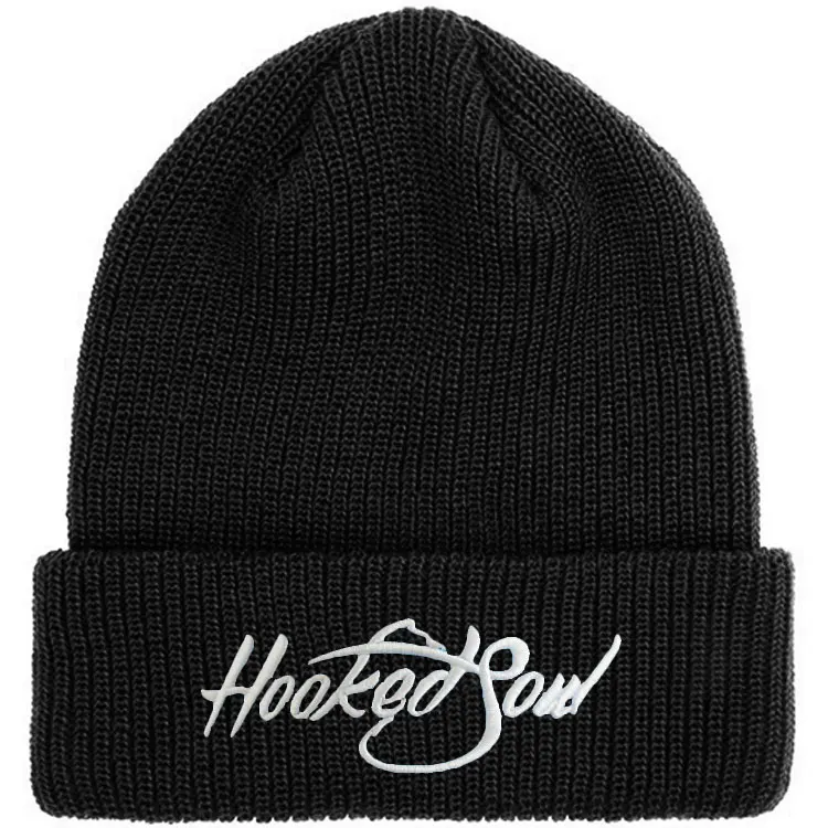 Benies beanie hat with black and white logo embroidered with