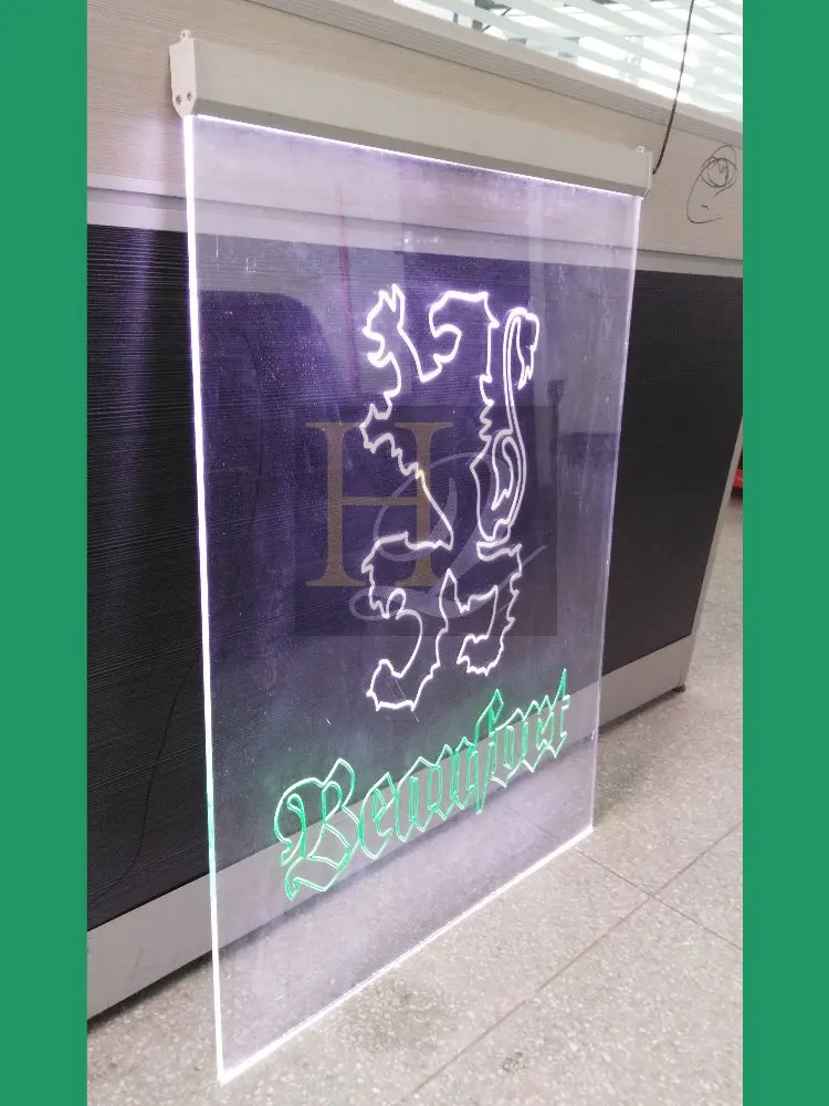 Popular Hot Sale Table Top LED Edge Lit Sign With Aluminum Base 3D Laser Engraving Design Acrylic Signs with Logo Engraving