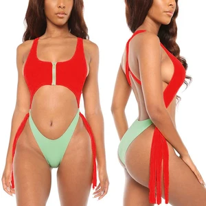 Customized Swimsuit One Piece Swimwear With Zipper Neon Bikini