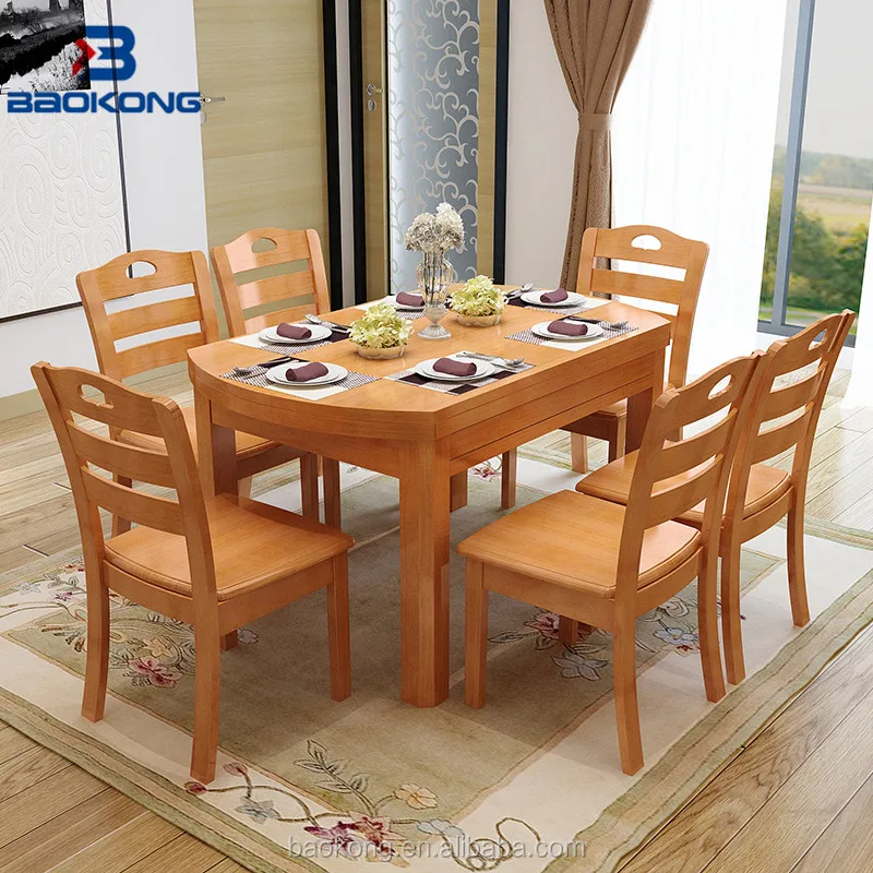 Living Room Dining Table Set Folding Table Solid Wood Round Table Home  Furniture Diameter 120cm 1 Table 6 Chairs Set - AliExpress