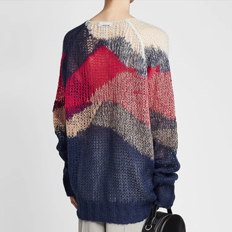 Mohair Virgin Wool Color Block Oversized Sweater