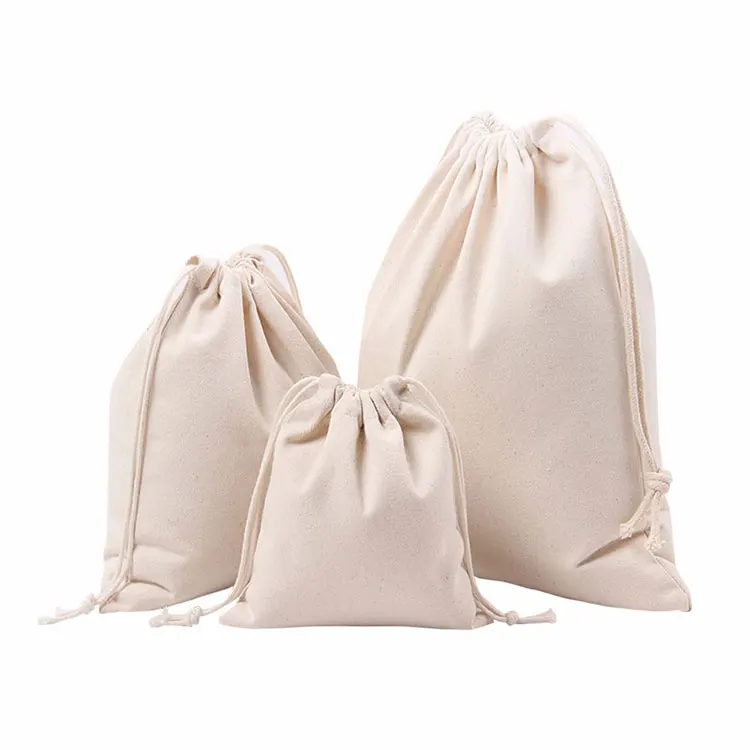 Wholesale custom logo muslin pouch small cloth drawstring bag