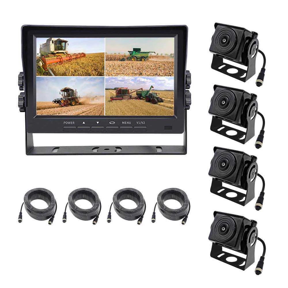 7-Inch Quad View Car Camera System Waterproof Rear Front Backup View 4 Waterproof IP68 Cameras Agriculture Reverse Camera Kit