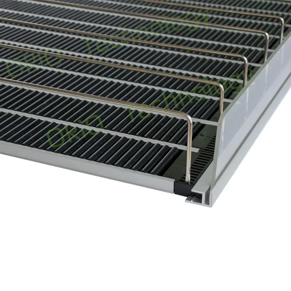 Intelligent Heavy Duty Double-Sided Gravity Roller Shelf System Sliding Supermarket Cooler Display for Products Pusher System