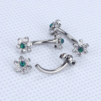 ASTM F136 Titanium Internal Threaded Piercing Curved Barbell with 6 Petal Jeweled Flower Ends