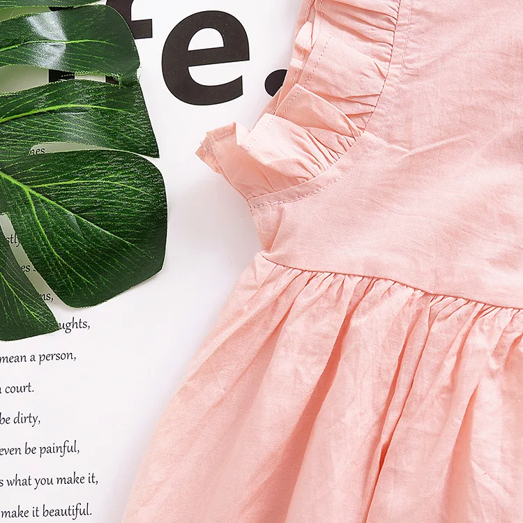 Для маленьких девочек Летняя хлопковая с рюшами без рукавов розовое платье
