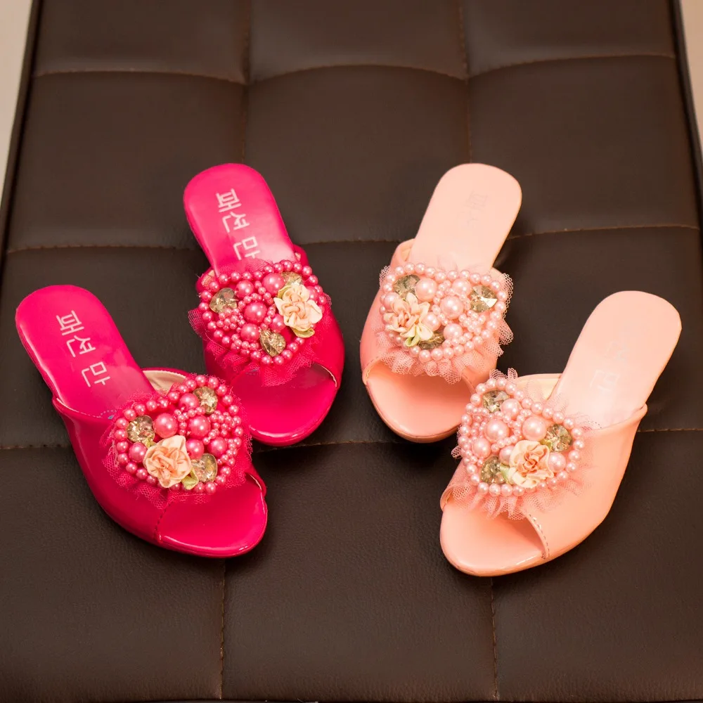 2016 New Arrived Hote Sales Children Girls Summer slippers with flower and fake diamond princess