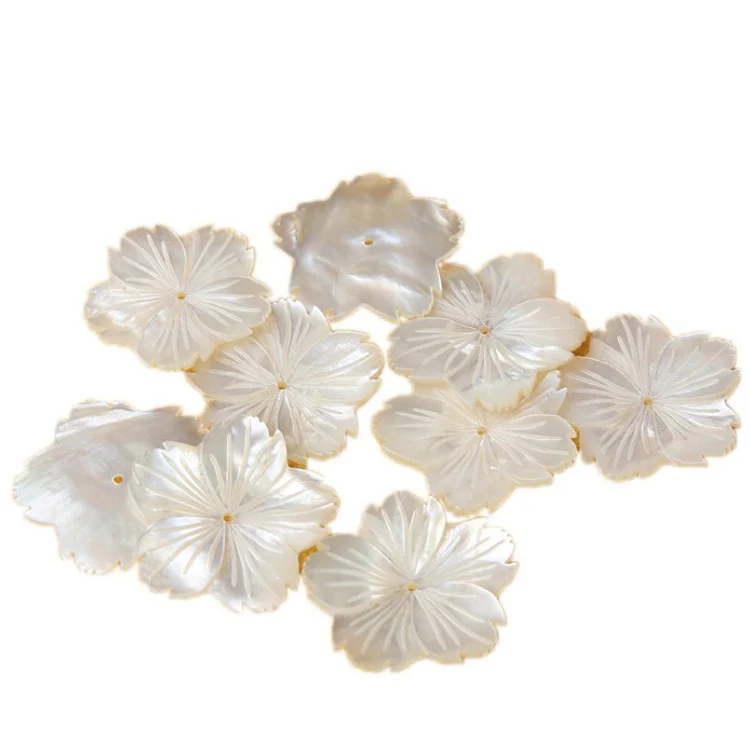 three petal floral beads mother of pearl flowers jewelry making flowers white flower beads carved mother of pearl beads