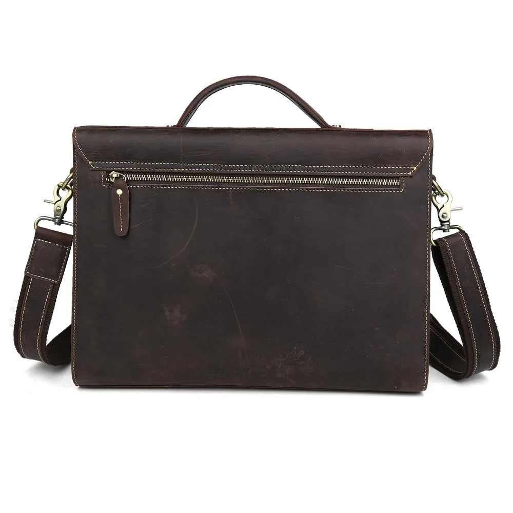 Crazy Horse Leather Messenger Bag Briefcase 13” Laptop Tote Shoulder Bag for Men