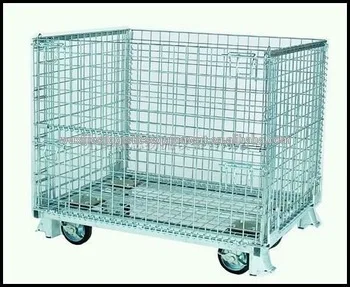 
Foldable galvanized pallet cage , industrial stackable wire mesh storage cage 