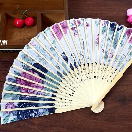 Women Bamboo Hand Fan Chinese Style Folded Silk Cloth Floral Fan Lot Colors Acc 