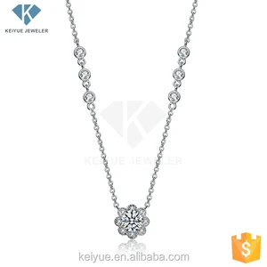 Keiyue 925 Sterling Silver Beautiful Bloom Flower Shaped Necklace Popular Fashion with Zircon Stone for Wedding Engagement Party