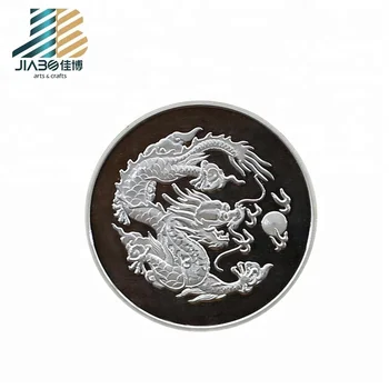 TOP quality business gift single custom silver 3d antique dragon coins