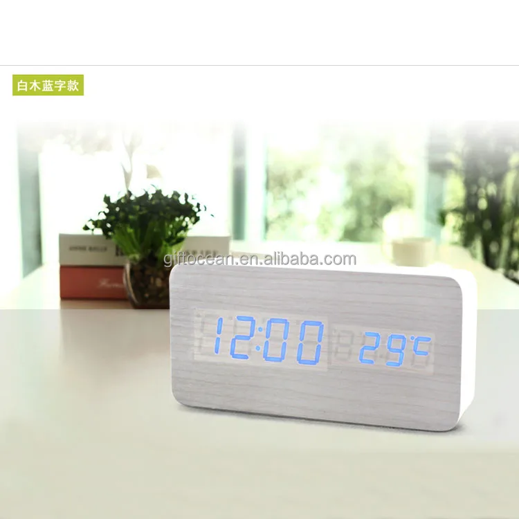 LED Digital Segments Display Wooden MDF Desktop Alarm Clock