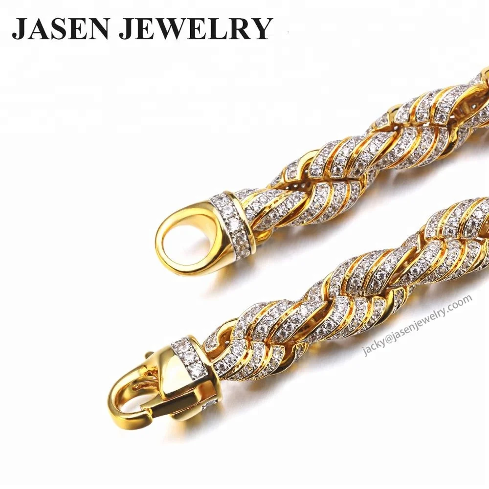 JASEN ювелирные изделия в стиле «хип-хоп» 925 Стерлинговое Серебро кубического циркония Лаборатории золотого цвета с бриллиантами цепи Bling ожерелье