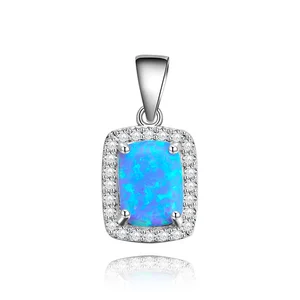POLIVA 925 Sterling Silver Australian Opal Pendant Big Square Design Diamond CZ Special Jewelry for Gift Charm Pendants Type