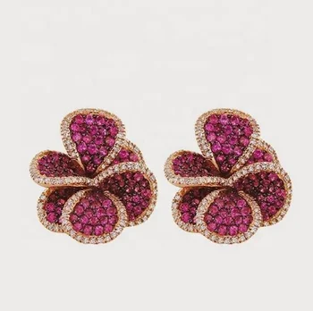 925 sterling silver red ruby color stone girls flower earring