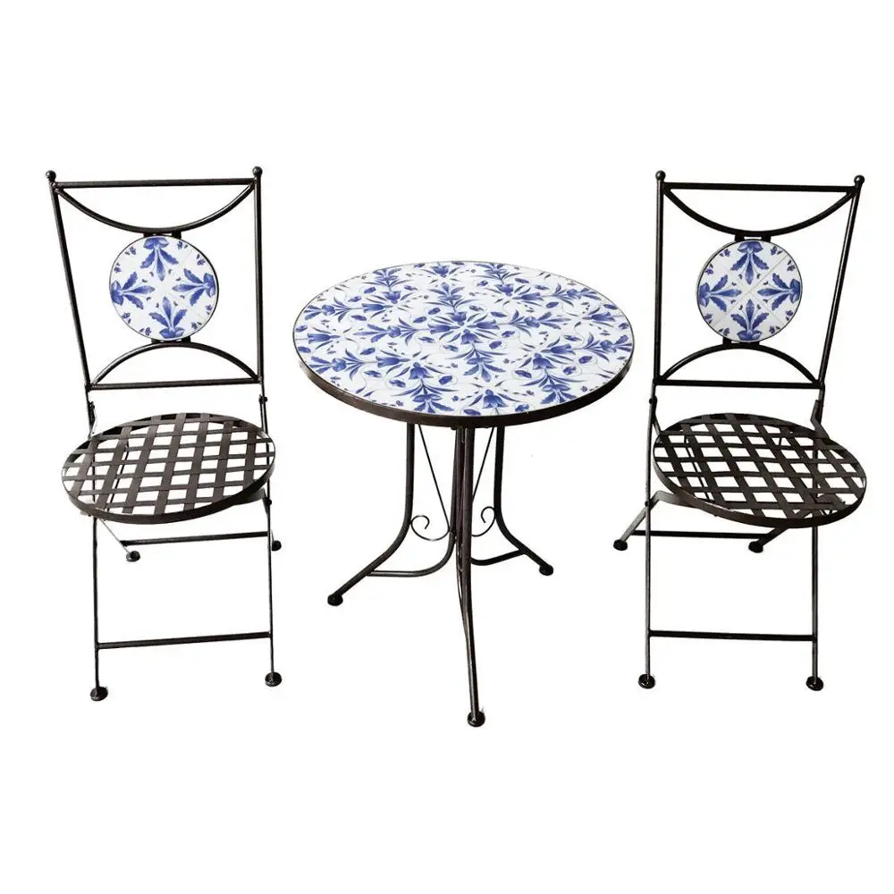 Vintage Floral Mosaic Bistro Set black