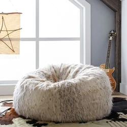 Wholesale plush faux fur beanbag furry living room sofa set furniture gaming fur bean bag bed chair NO 3