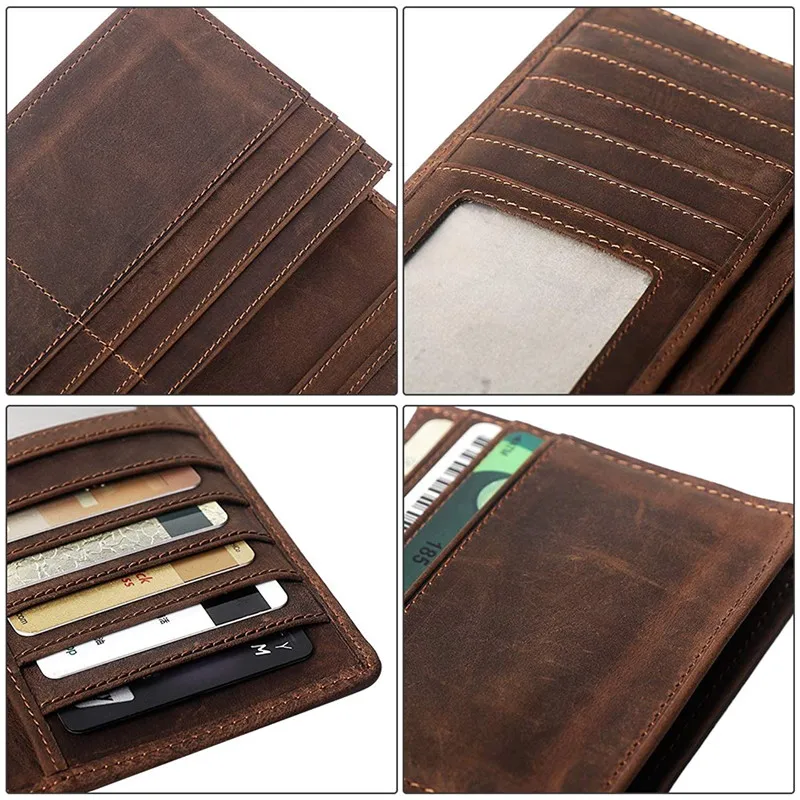 Custom Retro RFID Blocking Stitched Genuine Leather Men Card Holder Wallet