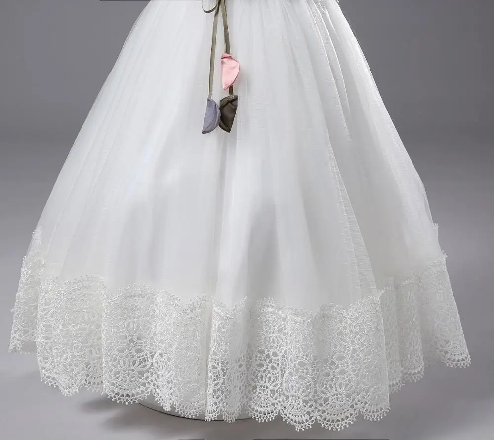 2018 белое без рукавов цельное кружевное длинное платье для девочек вечерние на свадьбу для От 2 до 9 лет