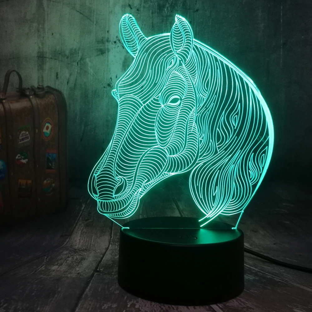 3D LED Tischlampe Tischleuchte Nachtlicht 7 facher Farbwechsel-Pferd Pferdekopf 