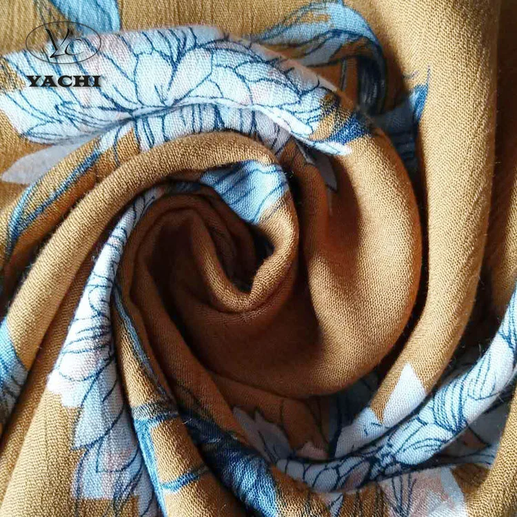 Высококачественная вискозная крепированная ткань с цветочным принтом