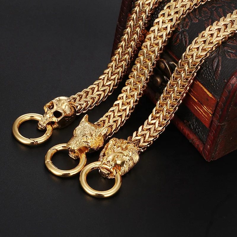 Punk Style Goldr Color 316L Stainless Steel Lion Head Bracelet Chain Male Jewelry