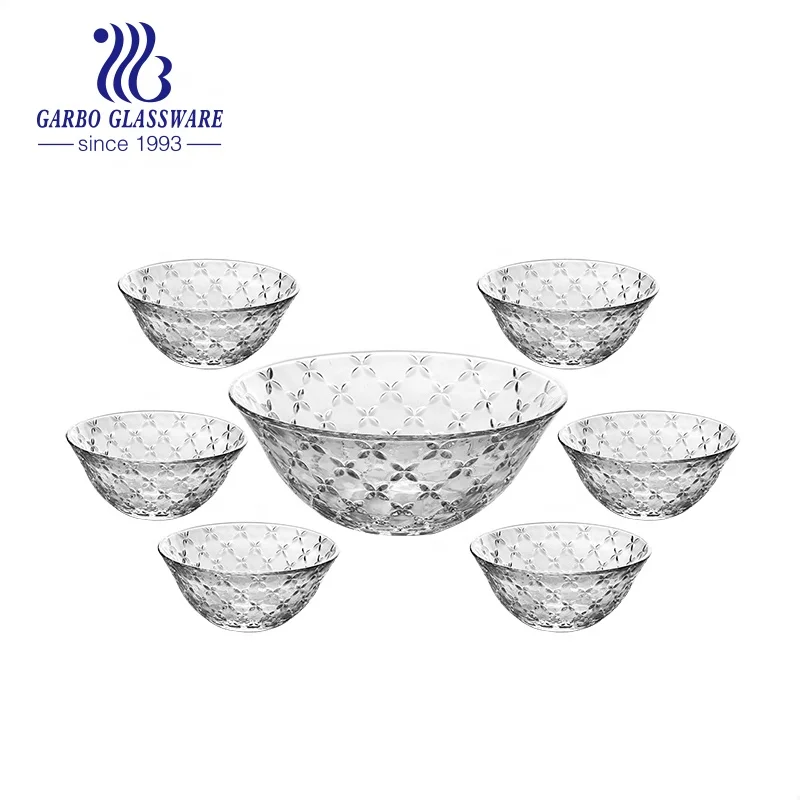 Classical Style Cheap Price clear Large Glass Fruit Salad Bowl Hot Sale 7 Pcs Large Glass Fruit Bowl Set
