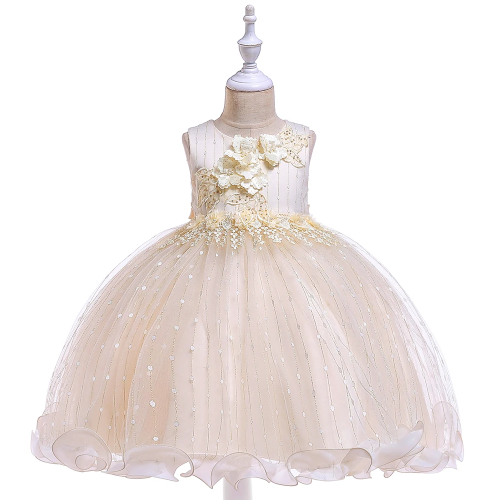 AAMILIFE Kids Princess Dress for Girls Flower Appliques Ball Gown Dress  Kids Clothes Elegant Party Wedding Costumes Children Clothing 