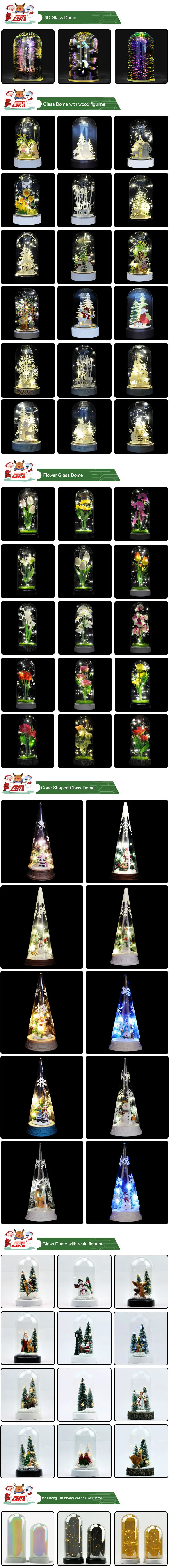 Wholesale custom small decorative 3D fireworks christmas glass bell jar cloche dome with led lights supplier