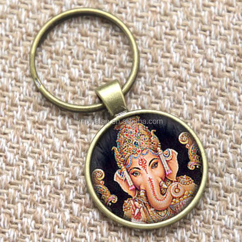 Hindu God Elephant Keychain Key Ring Chain Charm Silver pendant 