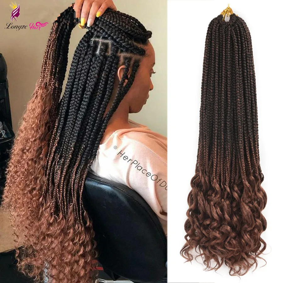 14 18 24inch Box Braids Curly Crochet Braid Lot 24 Strands Synthetic Ombre Braiding Hair Extensions Wavy Crochet Hair Buy Box Braid Crochet Hair Pre Braided Hair Extensions Micro Braid Hair Extensions Product