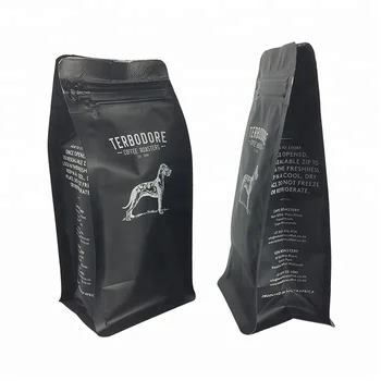 vacuum sealed coffee bean bags custom printed quad seal matte black coffee bag