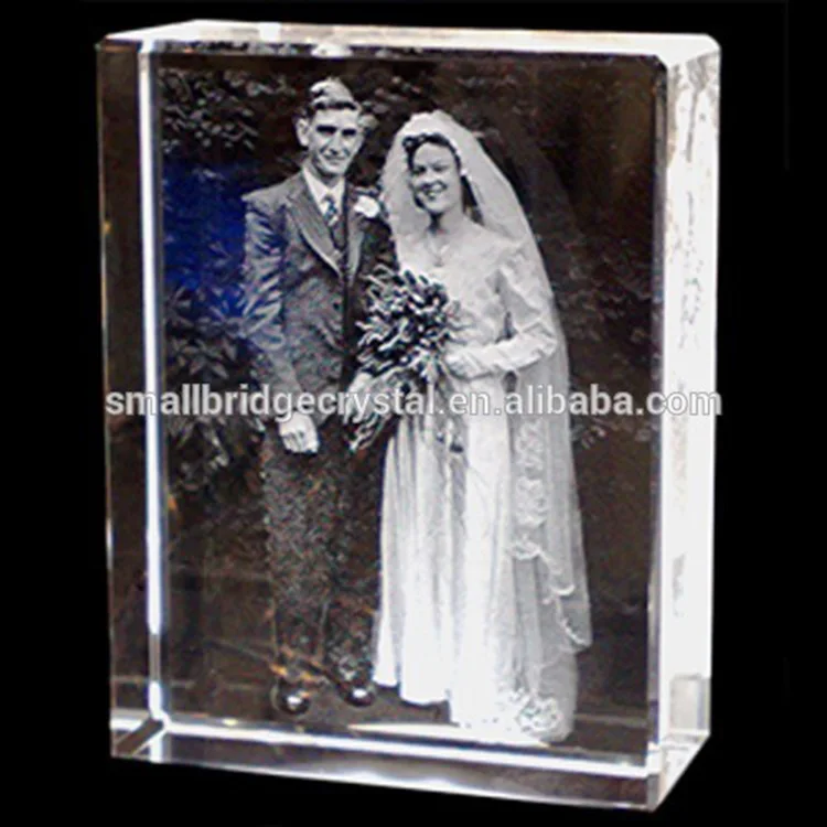 3D laser carved crystal wedding photo frame