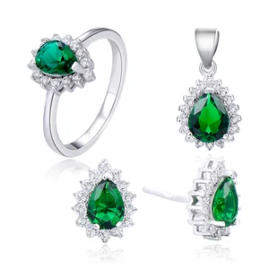 POLIVA Factory Wholesale Women's 925 Italian Sterling Silver Fine Jewelry Set Teardrop Earring Pendant Green Zircon Green Zircon