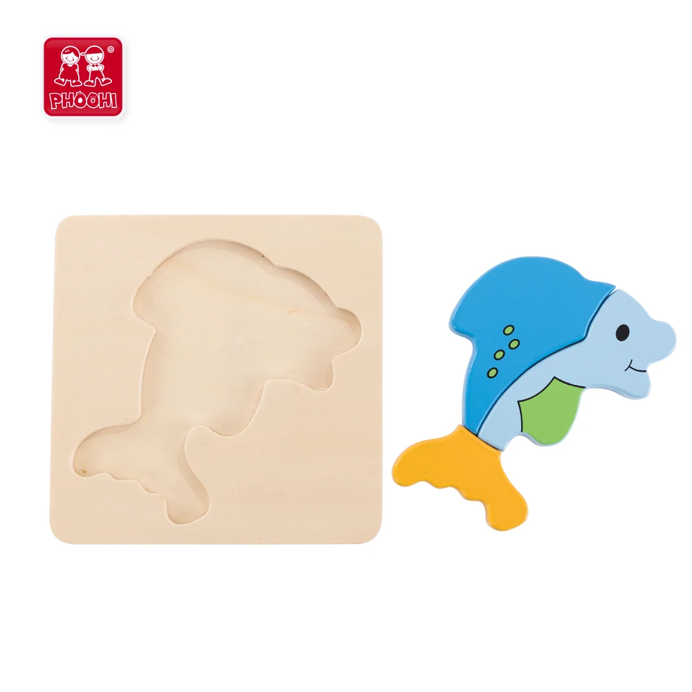 Простая детская игрушка-головоломка животное 4 шт. деревянная форма дельфин головоломки для детей 1