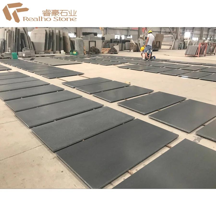 Leather Finished Nero Assoluto Zimbabwe Black Granite Tiles for Floor
