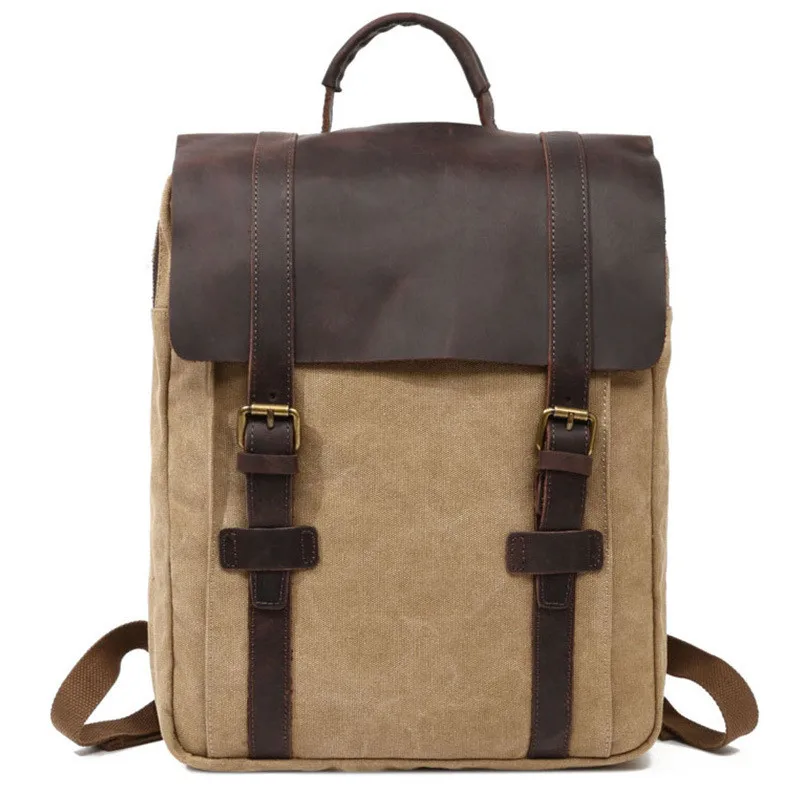 15.6 inch Laptop Backpack Leather Vintage Canvas Backpack