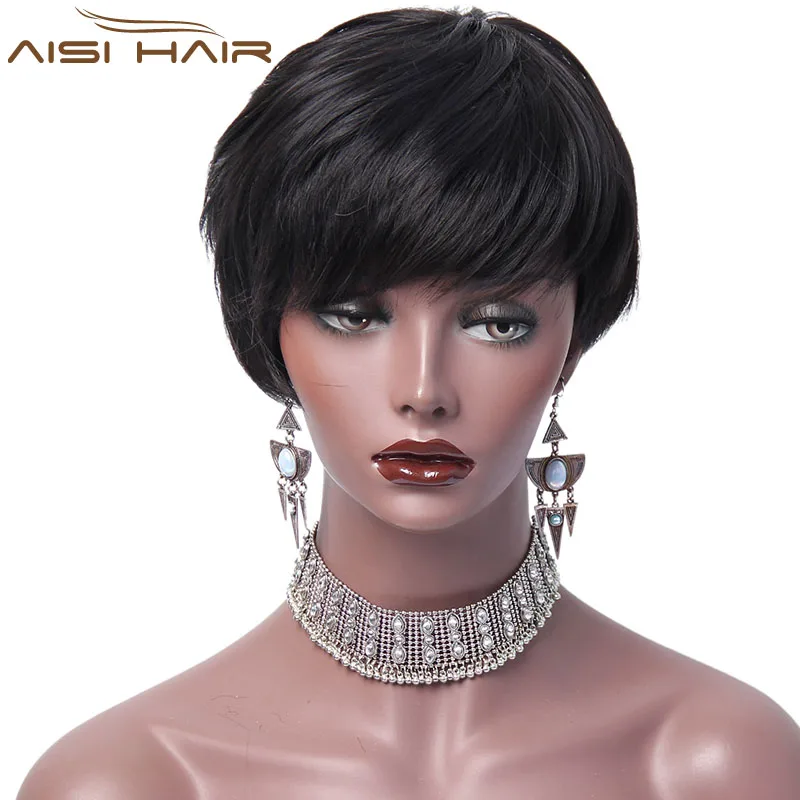 Aisi Hair оптовая продажа короткий прямой синтетический черный парик для черных женщин