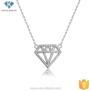 Keiyue Fashion 925 Sterling Silver Simple Statement Necklace China Bijoux CZ Stone Pave Chunky Diamond for Parties