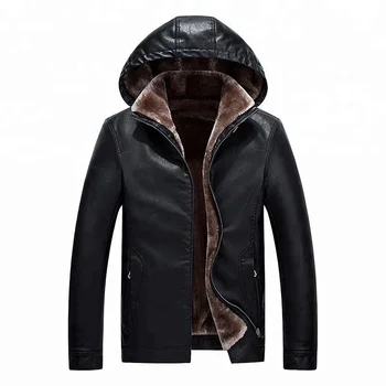 Winter Wholesale China Thick Mens Hooded Leather Jackets With Fur Lining