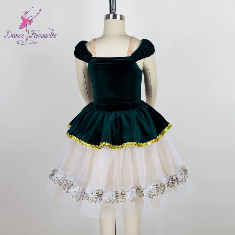 Romantic Style Green Velvet Bodice Ballet Dance Tutu Ballerina Dress 18031