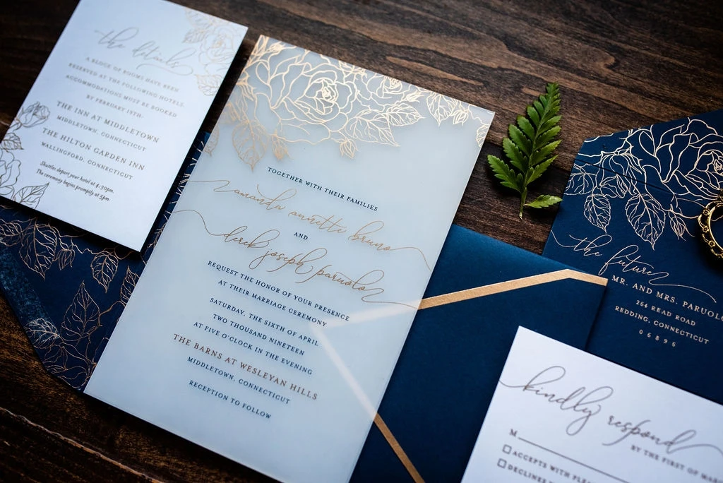 Personalized Wedding Card Suite Custom Acrylic Floral Wedding Invitation Card with Gold Foil