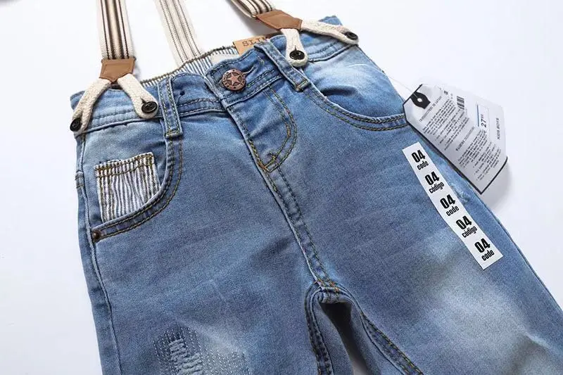 Джинсовые брюки для мальчиков P0226 с ремешками для зимней и осенней одежды, детская одежда