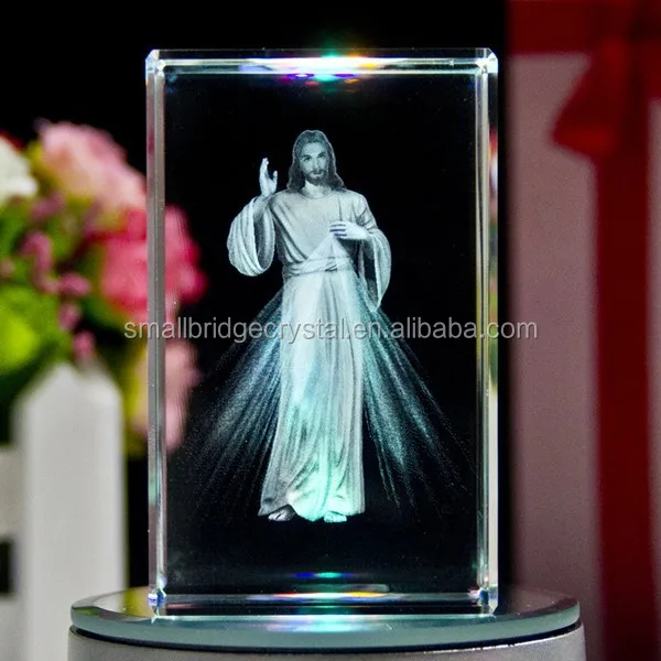 3D laser crystal religious gift with LED base