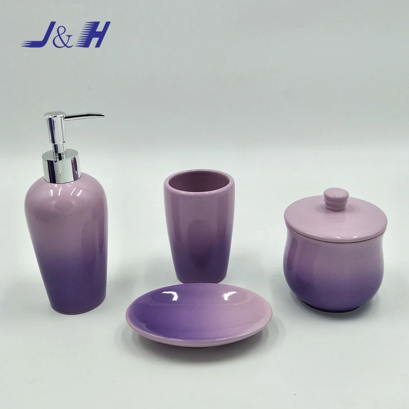 Fascinating Bathroom  Product  Gradient Effect Purple Ceramic Bath Accessories Set