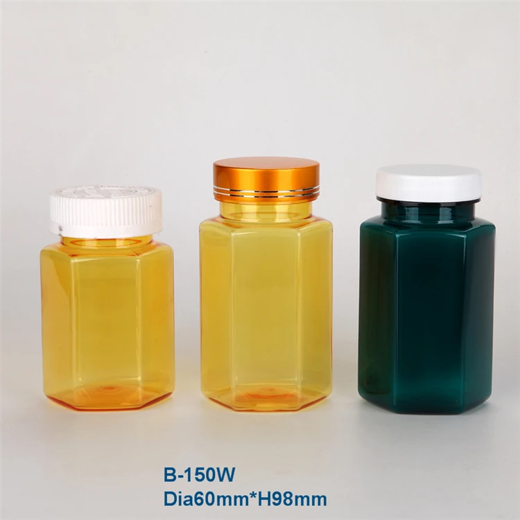 【はっちゃん】クリアボトル 硬質 800cc 4つ穴 150本 シルバーメタルキャップ付き200ccクリア六角形PETピルボトル、空