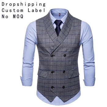 Fashion Double Breasted Tweed Mens Vest Waistcoat