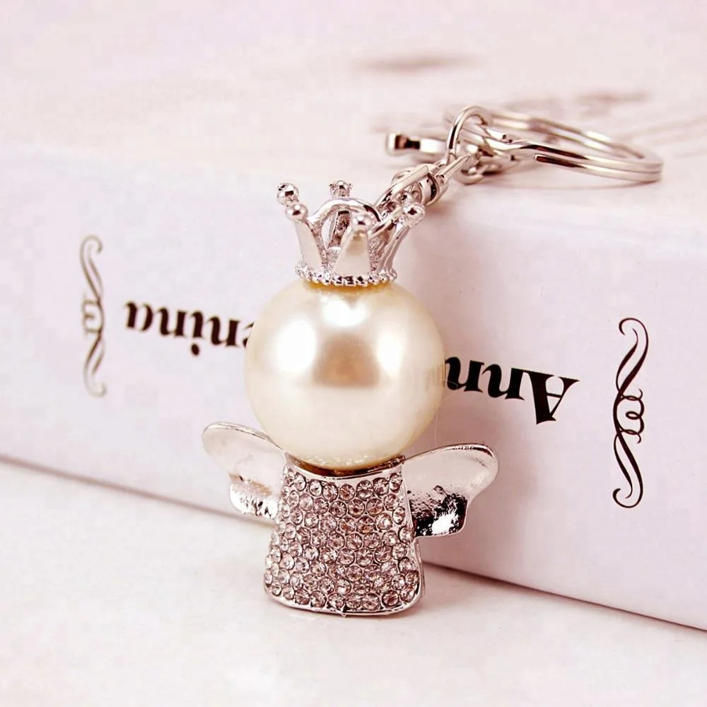 
 Cute Creative Bag Keyring Crystal Rhinestone Crown Angel Keychain Holder For Women Purse Car Charm Novelty Pendant Key Chain  